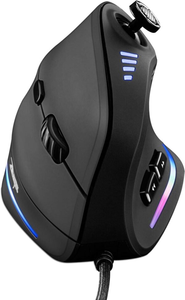 TRELC Mouse para jogos com 5 D Rocker, mouse ergonômico com 10.000 DPI/11 botões programáveis, mouse vertical para jogos com fio para PC/laptop/e-Sports/Gamer (preto)