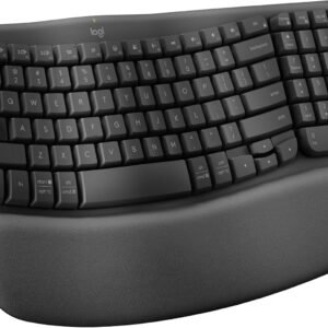 Teclado Ergonômico sem fio Logitech Wave Keys com Design Ondulado, Suporte para Descanso de Pulso Acolchoado, Bluetooth ou Receptor USB Logi Bolt, Compatível com Windows/Mac e Layout US - Grafite