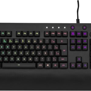 Teclado Gamer Logitech G213 com Layout ABNT2, RGB LIGHTSYNC, Controles de Mídia Dedicados, Design Durável e Resistente à Respingos