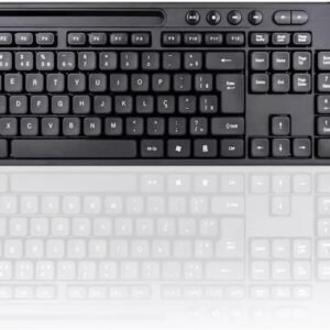 Teclado Usb Multimidia Office com Suporte para Smartphone Preto Ergonômico Casa Buritis