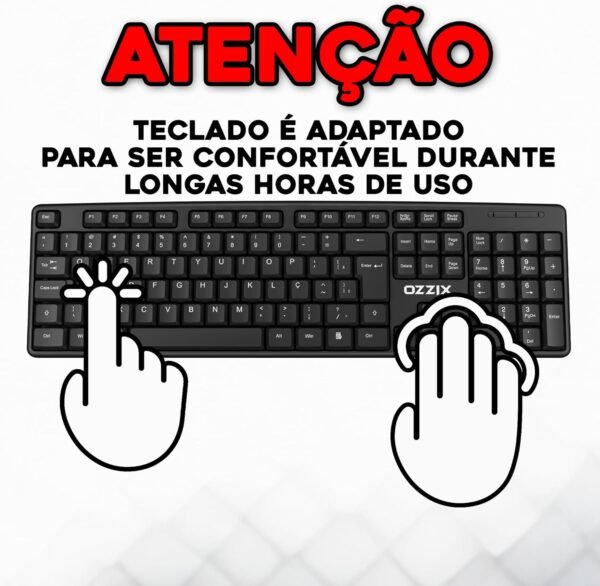 Teclado com Fio USB Teclas Silenciosas e Macias Layout ABNT2 Ergonômico e Confortável em Português Compatível com PC Notebook Consoles - OT100 Ozzix - Imagem 2