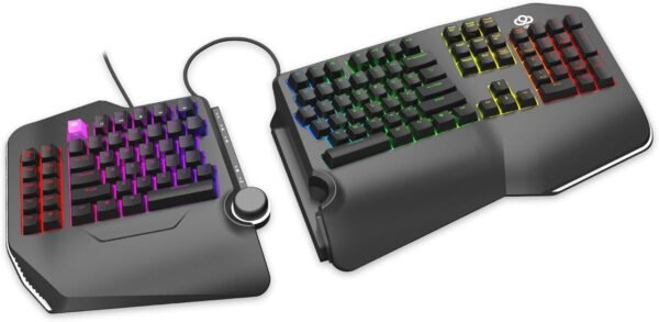 Teclado mecânico ergonômico Cloud Nine C989M – Interruptores marrons Cherry MX – Retroiluminação LED RGB com USB – Tabuleiro Ergo Split com Macro para PC, Full-Size Keyboard