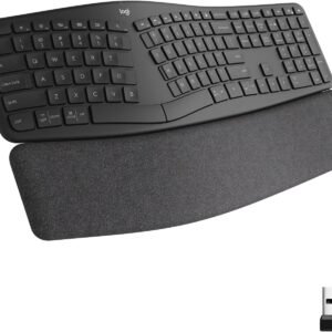 Teclado sem fio Logitech ERGO K860 com Layout de Teclado Dividido, Suporte para Descanso de Pulso, Tecido Resistente a Manchas, Conexão Bluetooth e USB - Compatível com Windows e Mac.