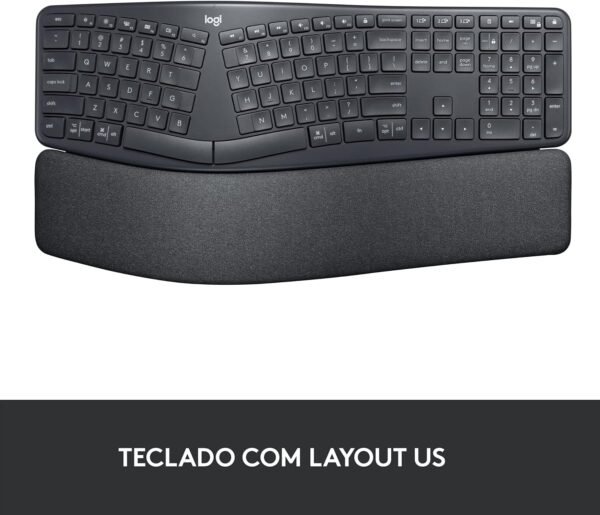 Teclado sem fio Logitech ERGO K860 com Layout de Teclado Dividido, Suporte para Descanso de Pulso, Tecido Resistente a Manchas, Conexão Bluetooth e USB - Compatível com Windows e Mac. - Imagem 2
