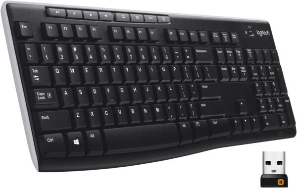 Teclado sem fio Logitech K270 com 8 Teclas Multimídia, Conexão USB, Pilhas Inclusas e Layout ABNT2 - Compatível com PC e Notebook.