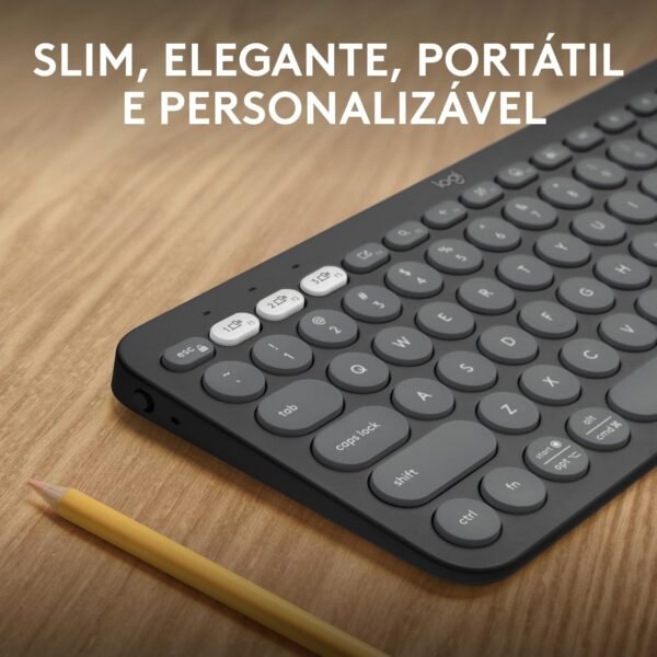 Teclado sem fio Logitech Pebble Keys 2 K380s com Conexão Bluetooth Easy-Switch e Pilha Inclusa - Compatível com PC, Mac, Chrome OS, Android, iOS e Apple TV, Layout US - Grafite - Imagem 2