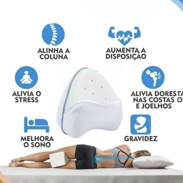 Travesseiro Almofada De Pernas Ortopédico Alinha postura, Alivia Dores No Corpo, Lombar, Ciática, Articulações, Joelhos e Gravidez - Espuma de Memória - Imagem 2
