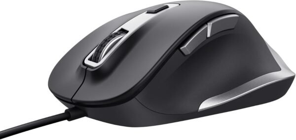 Trust Mouse de computador USB Fyda feito com materiais reciclados, 600-5000 DPI, 6 botões, descanso de polegar, mouse ergonômico confortável com fio para laptop, PC, Mac, trabalho, home office – Preto
