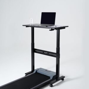 YILIFT Mesa de pé não elétrica com elevação automática, sem puxadores ou manivela, sem fio, rolamento e móvel, ótima para caminhada, altura ajustável 71 a 119 cm, tamanho de mesa 70 x 30 cm, cor preta