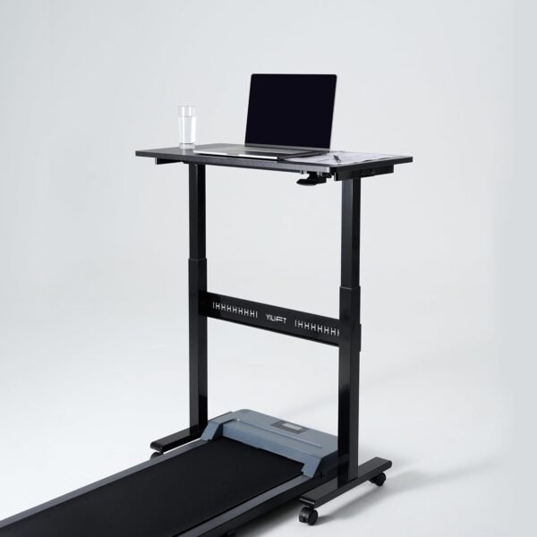 YILIFT Mesa de pé não elétrica com elevação automática, sem puxadores ou manivela, sem fio, rolamento e móvel, ótima para caminhada, altura ajustável 71 a 119 cm, tamanho de mesa 70 x 30 cm, cor preta