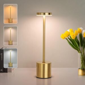 ZOOPEEN Candeeiro de mesa dourado sem fio, recarregável de 5200 mAH, lâmpada de mesa sensível ao toque operada por bateria, lâmpadas de cabeceira de 3 cores, luminária de mesa pequena de LED portátil