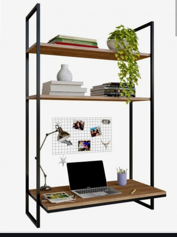 escrivaninha industrial com prateleiras, mesa escritorio, home office, mesa game.