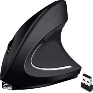 shoplease Mouse ergonômico sem fio recarregável, mouse óptico vertical para laptop com 4 DPI ajustáveis 800/1200/2000/3200, mouse de computador USB com 6 botões