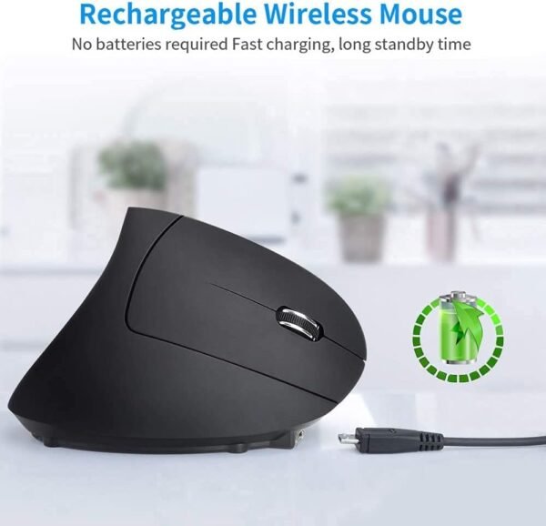 shoplease Mouse ergonômico sem fio recarregável, mouse óptico vertical para laptop com 4 DPI ajustáveis 800/1200/2000/3200, mouse de computador USB com 6 botões - Imagem 2