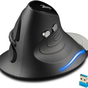 zelotes Mouse vertical sem fio, design ergonômico 2021, mouse óptico USB LED com 6 botões e 3 sensibilidades ajustáveis 1000/1600/2400 DPI para computador, preto