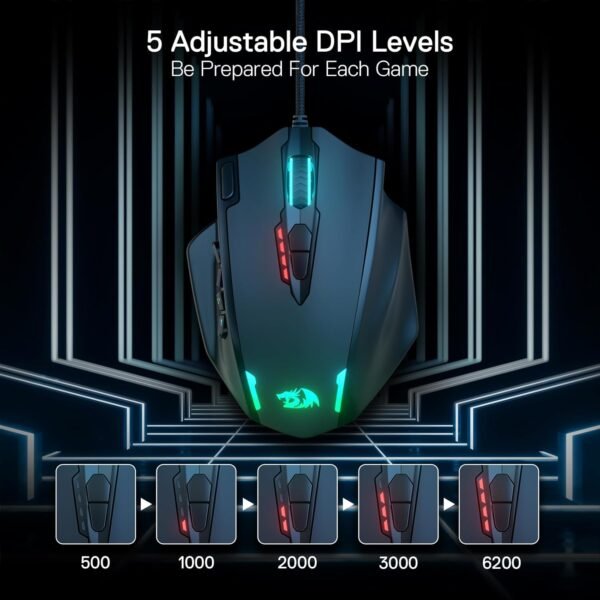 Redragon Mouse M908 Impact RGB LED MMO com botões laterais Mouse para jogos com fio óptico com 12.400DPI, alta precisão, 20 botões programáveis para mouse - Imagem 3