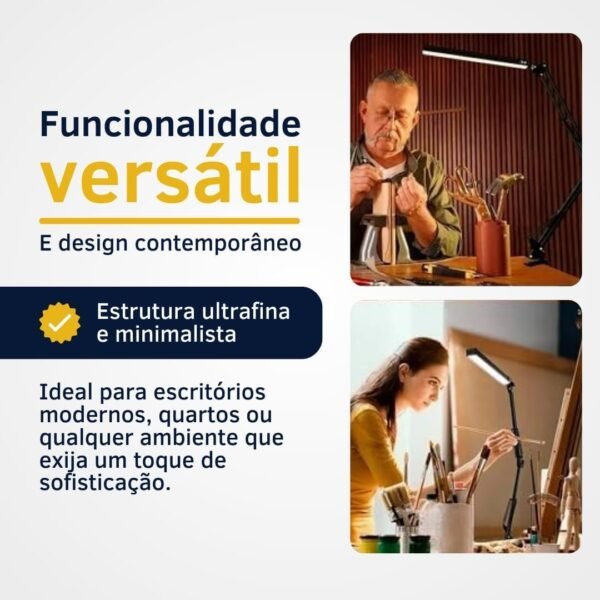 Luminária de mesa LED, lumináriacom braço articulado e braçadeira, 3 modos de brilho de iluminação, lâmpadas de leitura para escritório doméstico, rotação de 360° (Preto) - Imagem 3