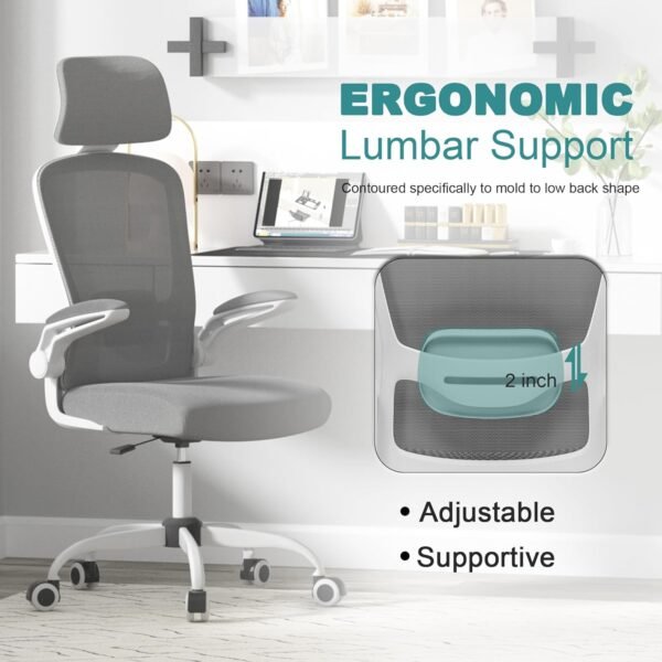 Mimoglad Cadeira de escritório, cadeira de mesa ergonômica com encosto alto e apoio de cabeça ajustável, cadeira de trabalho giratória com apoios de braço dobráveis para tocar violão - Imagem 3
