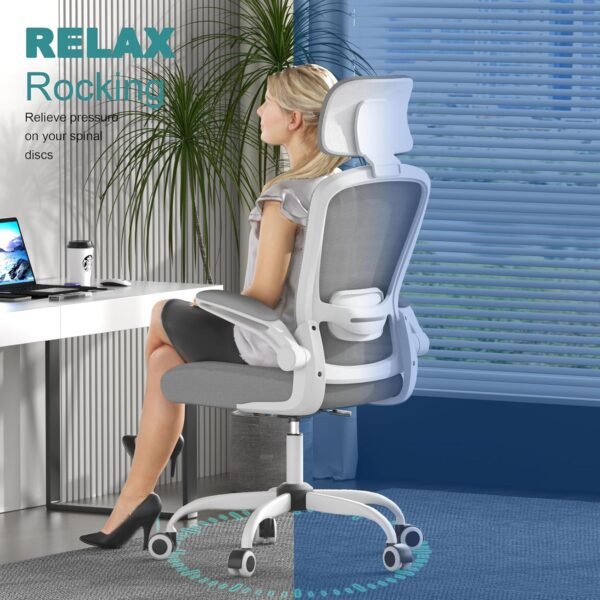 Mimoglad Cadeira de escritório, cadeira de mesa ergonômica com encosto alto e apoio de cabeça ajustável, cadeira de trabalho giratória com apoios de braço dobráveis para tocar violão - Imagem 6