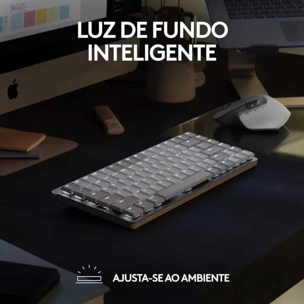 Teclado Mecânico sem fio Logitech MX Mechanical Mini com Teclas Retroiluminadas Tactile Quiet, Conexão USB ou Bluetooth Easy-Switch para até 3 dispositivos e Bateria Recarregável - Imagem 3