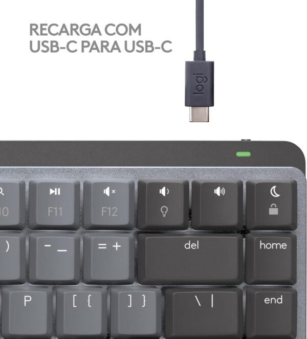 Teclado Mecânico sem fio Logitech MX Mechanical Mini com Teclas Retroiluminadas Tactile Quiet, Conexão USB ou Bluetooth Easy-Switch para até 3 dispositivos e Bateria Recarregável - Imagem 8