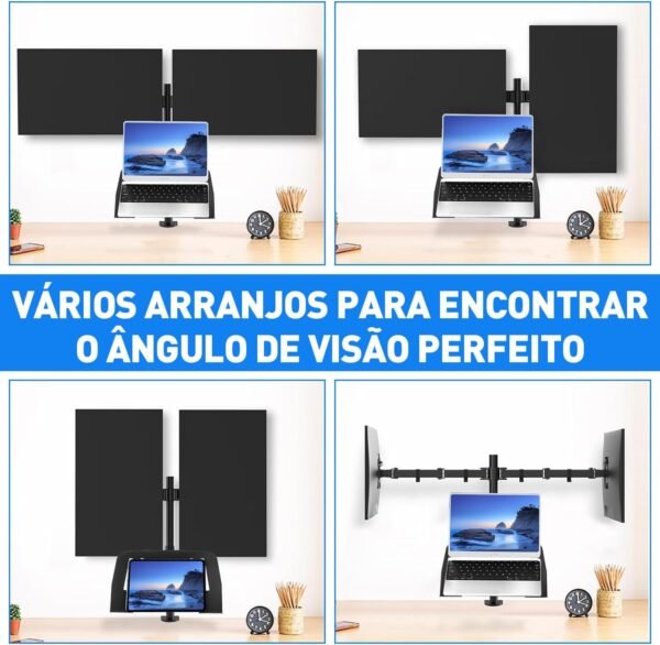 Suporte Articulado para Monitor Duplo e Notebook, Suporte articulado monitor, Design Ergonômico e Ajustável, Braço articulado monitor, Compatível com Telas de até 32" e Notebooks de 17" - Imagem 4