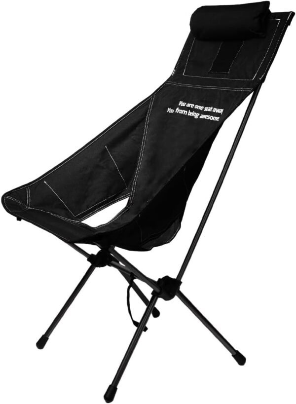 BASK Daydream Cadeira Dobrável com Encosto Alto e Travesseiro – Extra Grande, Estrutura em Alumínio Resistente (150kg) – Portátil para Camping, Pesca e Lazer – Preto - Imagem 3