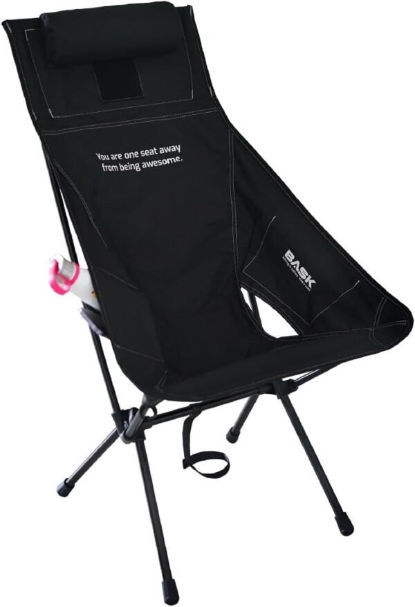 BASK Daydream Cadeira Dobrável com Encosto Alto e Travesseiro – Extra Grande, Estrutura em Alumínio Resistente (150kg) – Portátil para Camping, Pesca e Lazer – Preto - Imagem 6