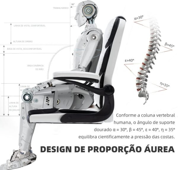 YAMASORO Cadeira de Escritorio Branca Apoio Lombar Cadeira Para Escrivaninha Cadeira Giratoria NR17 Back System Cadeira Gamer 150kg-Branca - Imagem 3