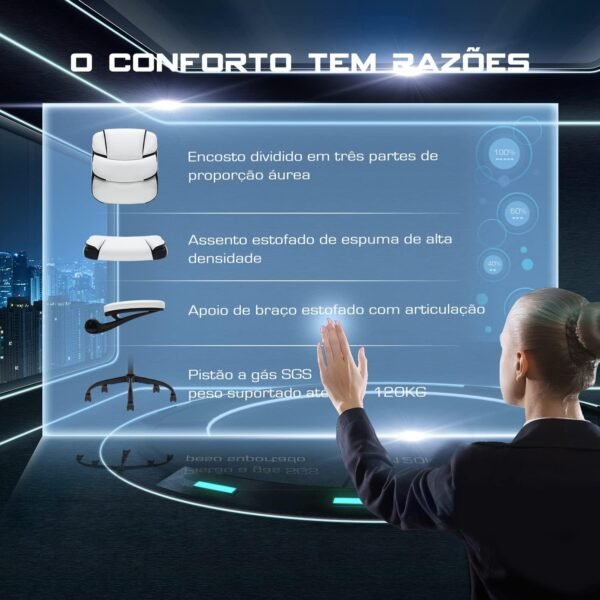 YAMASORO Cadeira de Escritorio Branca Apoio Lombar Cadeira Para Escrivaninha Cadeira Giratoria NR17 Back System Cadeira Gamer 150kg-Branca - Imagem 4
