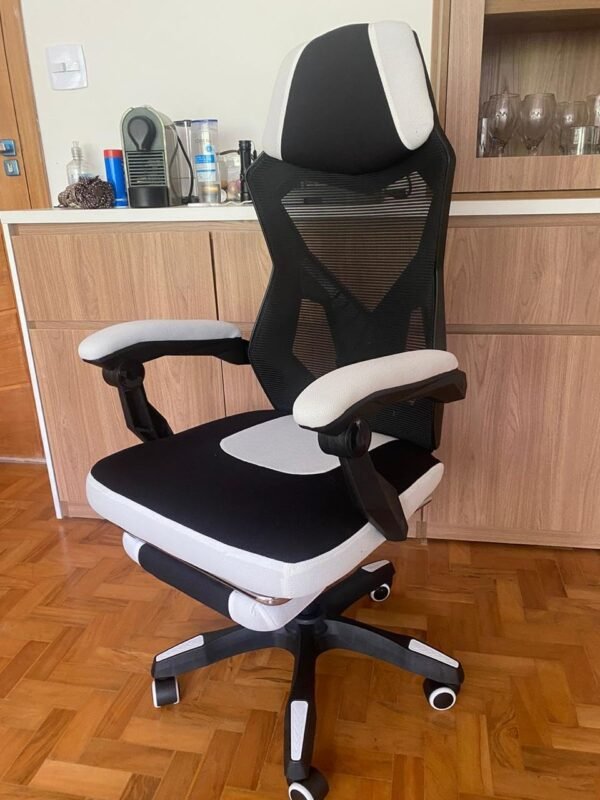 Cadeira Gamer Ergonômica, Estilo Racing, Tecido Respirável, Apoio Lombar, Braços e Altura Ajustáveis, Design Preto e Branco, Ideal para Jogos e Escritório - suporta 120 Kg - Imagem 3