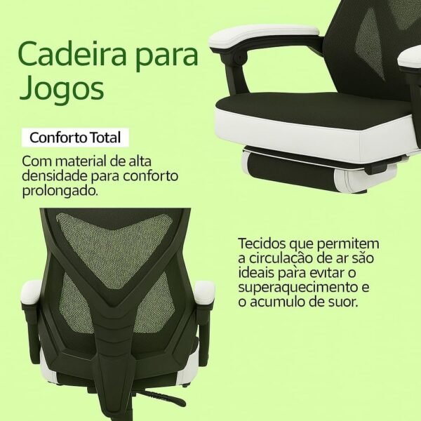 Cadeira Gamer Ergonômica, Estilo Racing, Tecido Respirável, Apoio Lombar, Braços e Altura Ajustáveis, Design Preto e Branco, Ideal para Jogos e Escritório - suporta 120 Kg - Imagem 6