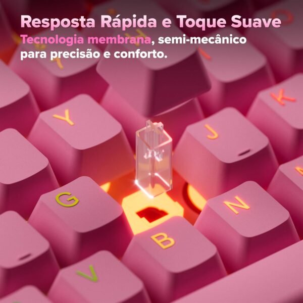 Teclado Gamer Rosa RGB LED Profissional ABNT2 Semi-Mecânico Ergonômico Fofinho Feminino Presente Precision Ozzix - Imagem 3