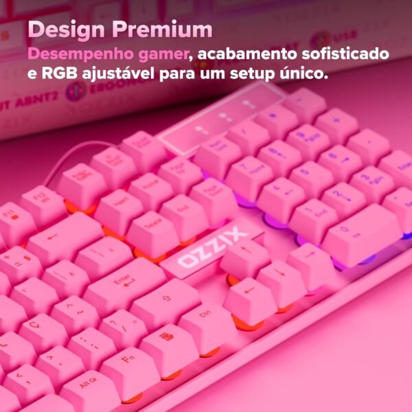 Teclado Gamer Rosa RGB LED Profissional ABNT2 Semi-Mecânico Ergonômico Fofinho Feminino Presente Precision Ozzix - Imagem 4