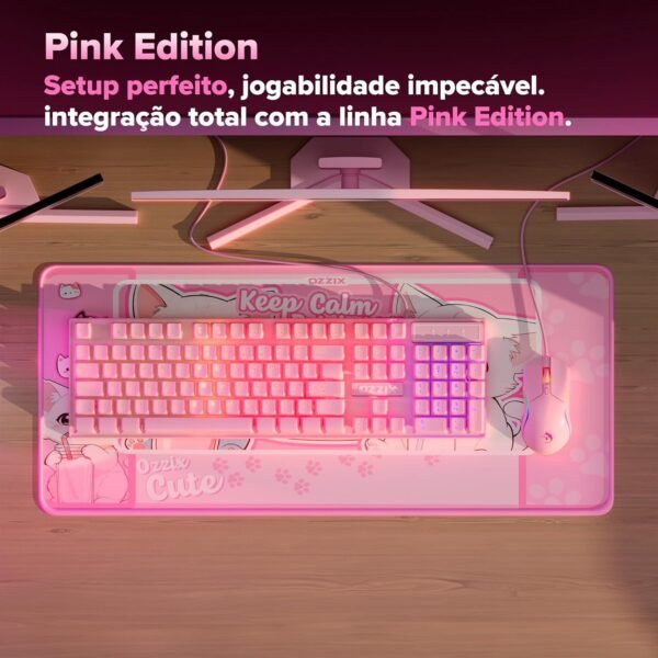Teclado Gamer Rosa RGB LED Profissional ABNT2 Semi-Mecânico Ergonômico Fofinho Feminino Presente Precision Ozzix - Imagem 6
