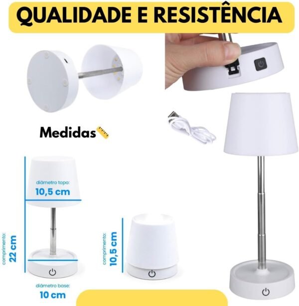 Abajur de Mesa LED Moderno, Luminária Retrátil Para Quarto, Luz Amarela Quente Para Sono e Ambientes, Touch Brilho Ajustavél - Imagem 4