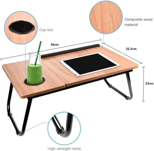 SUPORTE PARA NOTEBOOK MESA EM MADEIRA PORTATIL CAMA AJUSTAVEL MULTIFUNCIONAL SOFA APOIO HOME OFFICE DOBRAVEL MARFIM - Imagem 3