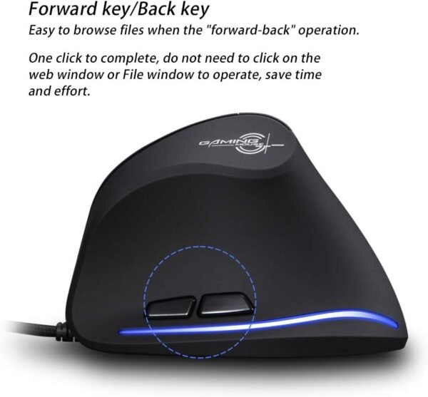 zelotes Mouse Vertical,3200DPI, 6 Botões Mouse Com Fio,Mouse Ergonômico Vertical Óptico USB para Laptop, Computador, PC, Mac,Preto - Imagem 3
