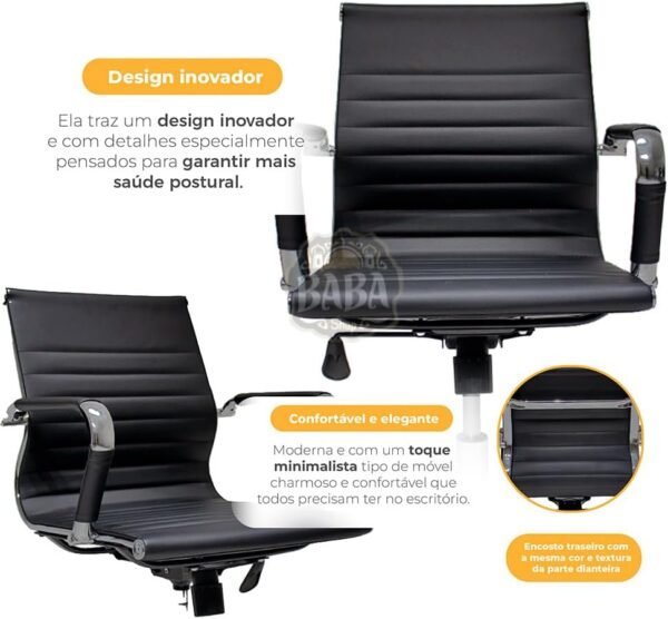 Kit 02 Cadeiras de Escritório Ergonômica Simples Home Office Secretária Diretor Giratória Suporta até 120kg - Base Cromada Anti Risco Charles Eames Eiffel - Imagem 3