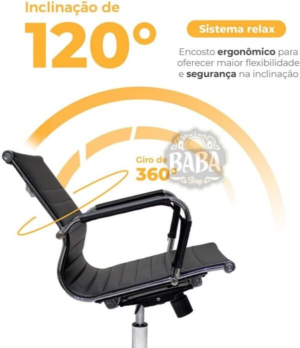 Kit 02 Cadeiras de Escritório Ergonômica Simples Home Office Secretária Diretor Giratória Suporta até 120kg - Base Cromada Anti Risco Charles Eames Eiffel - Imagem 4