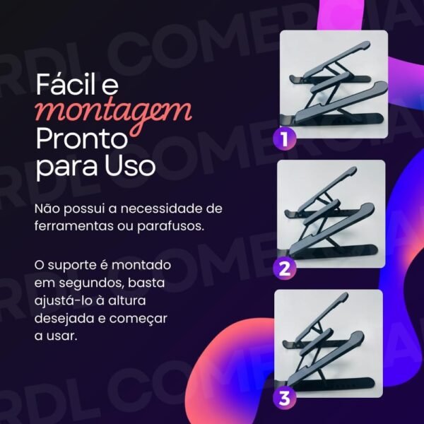 Suporte Notebook Ajustável Base Tablet Netbook Ergonômico Dobrável Regulável Leve Apoio Universal - Com estojo para armazenagem - Imagem 3