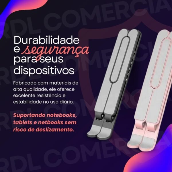 Suporte Notebook Ajustável Base Tablet Netbook Ergonômico Dobrável Regulável Leve Apoio Universal - Com estojo para armazenagem - Imagem 4