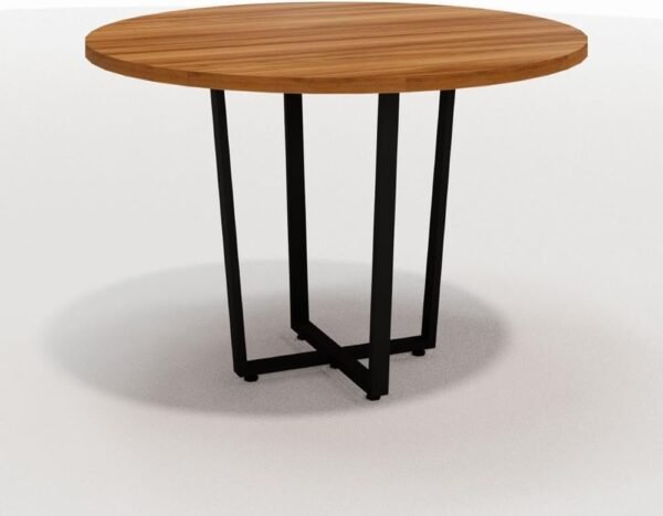 Mesa de Reunião Industrial Redonda 110cm Pés em Metal F5 Cor:nogal com Preto - Imagem 3
