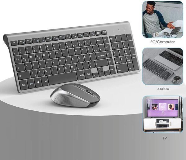 Combo de teclado e mouse sem fio, J JOYACCESS ergonômico e sem fio conjunto de teclado e mouse para PC, Windows, computador, laptop, desktop, Chromebook, Mac-cinza - Imagem 4