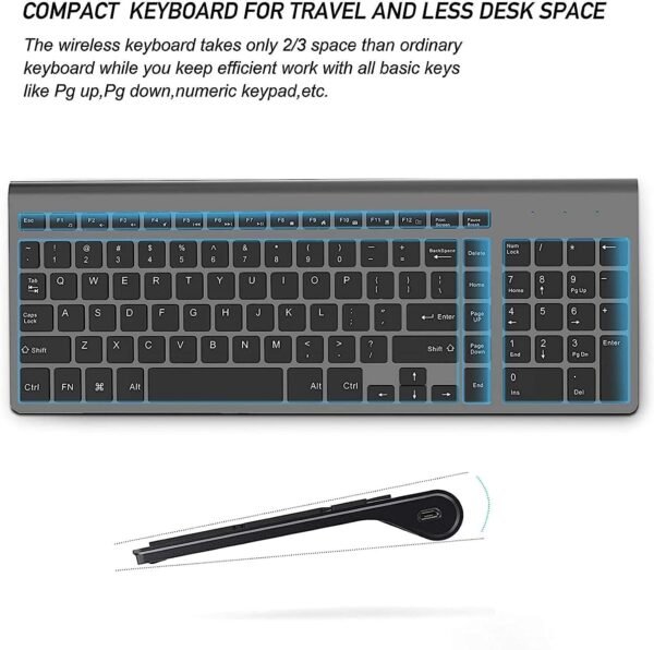 Combo de teclado e mouse sem fio, J JOYACCESS ergonômico e sem fio conjunto de teclado e mouse para PC, Windows, computador, laptop, desktop, Chromebook, Mac-cinza - Imagem 4