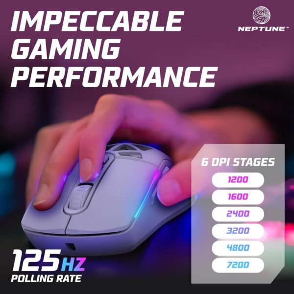 Neptune Mouse para jogos Blade ergonômico e leve de LED | Mouse com fio USB com fio com efeitos de luz de fundo (branco) - Imagem 3