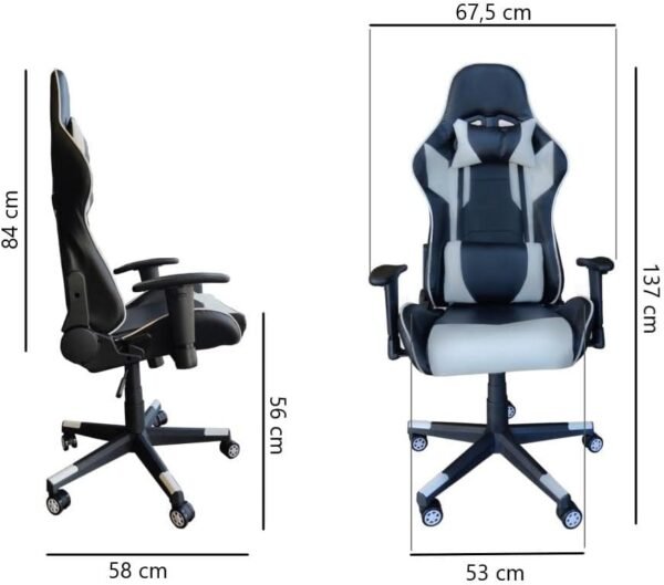 Cadeira Gamer Escritório Giratória 2 Almofadas Home Office Ergonômica Regulagem Altura Branco Preto - Imagem 3