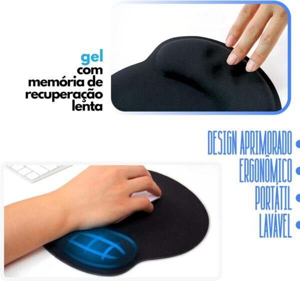Mouse Pad Ergonômico com Apoio de Pulso em Gel, Base Antiderrapante, Conforto e Precisão para Escritório, Home Office, Jogos e Longas Horas de Uso no Computador - Complete Store® - Imagem 3