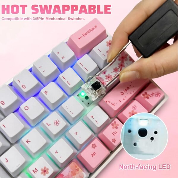 ZMX Teclado mecânico rosa cerejeira, 60% compacto, troca a quente, OUTEMU, teclado USB-C com fio, 61 teclas, mini teclado ergonômico com sublimação de tinta PBT (interruptor preto) - Imagem 3