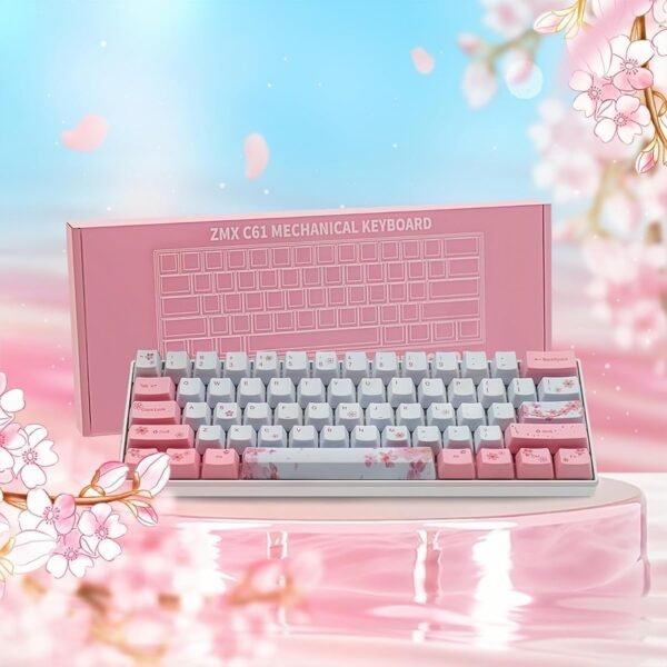 ZMX Teclado mecânico rosa cerejeira, 60% compacto, troca a quente, OUTEMU, teclado USB-C com fio, 61 teclas, mini teclado ergonômico com sublimação de tinta PBT (interruptor preto) - Imagem 5